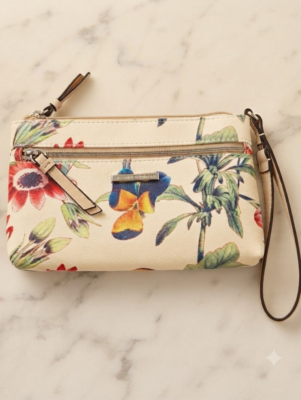 Dana Buchman Floral Print White Wristlet Bag